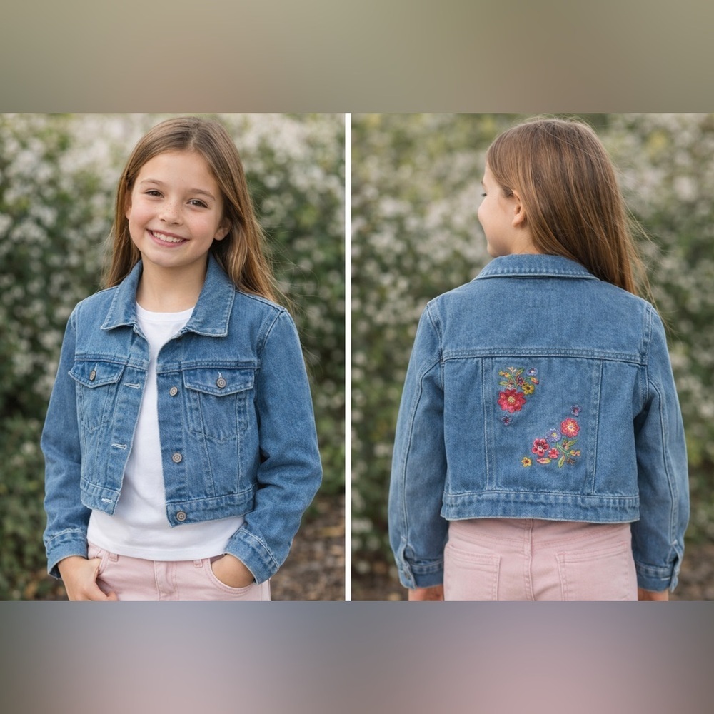American Girl Blue Jean Jacket with Floral Design